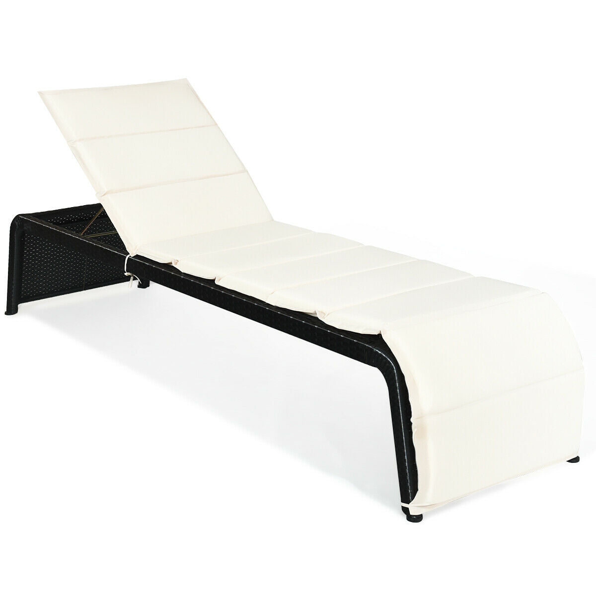 Adjustable Rattan Lounge Chair, With Cushions, White