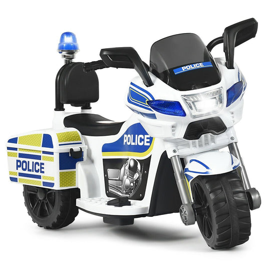6V 3-Wheel Kids Police Ride On Motorcycle with Backrest, White - Gallery Canada