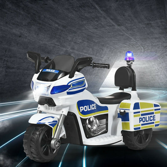6V 3-Wheel Kids Police Ride On Motorcycle with Backrest, White - Gallery Canada