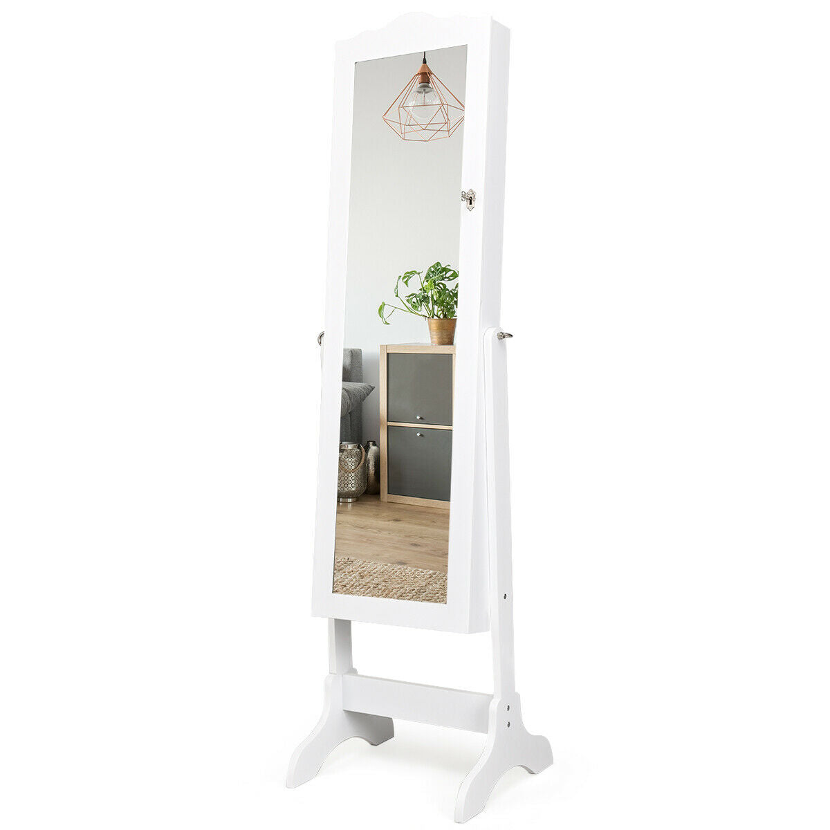Mirrored Lockable Jewelry Cabinet Armoire Organizer Storage Box, White Jewelry Armoires at Gallery Canada