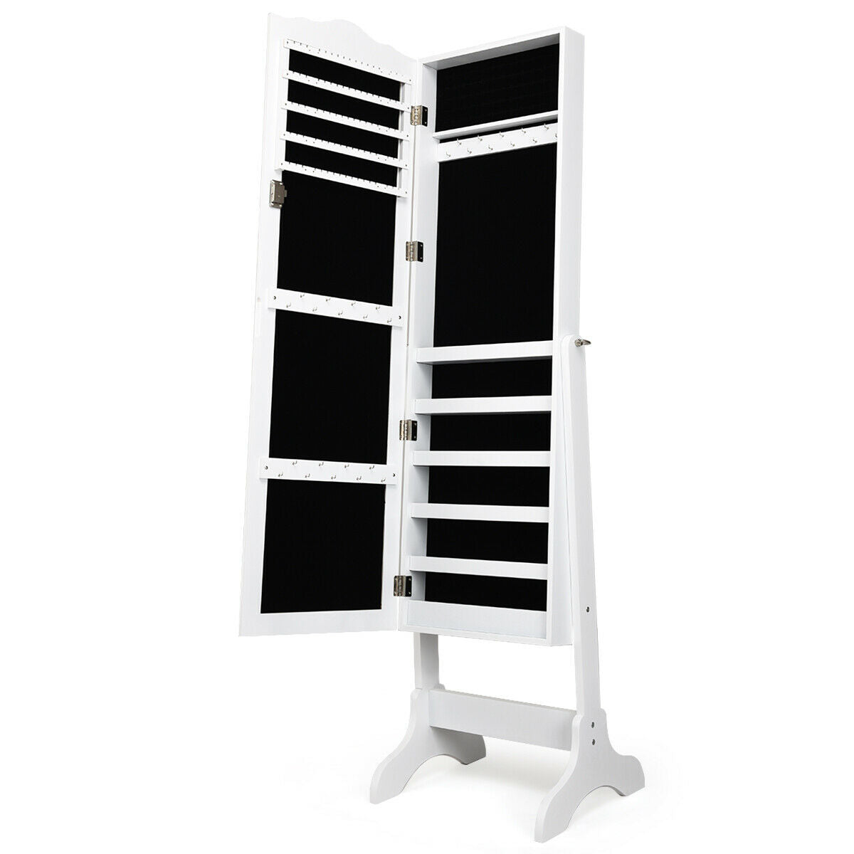 Mirrored Lockable Jewelry Cabinet Armoire Organizer Storage Box, White Jewelry Armoires at Gallery Canada