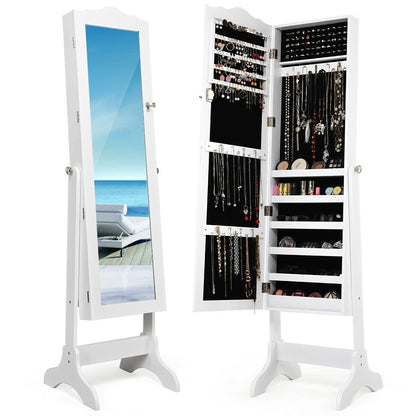 Mirrored Lockable Jewelry Cabinet Armoire Organizer Storage Box, White Jewelry Armoires at Gallery Canada