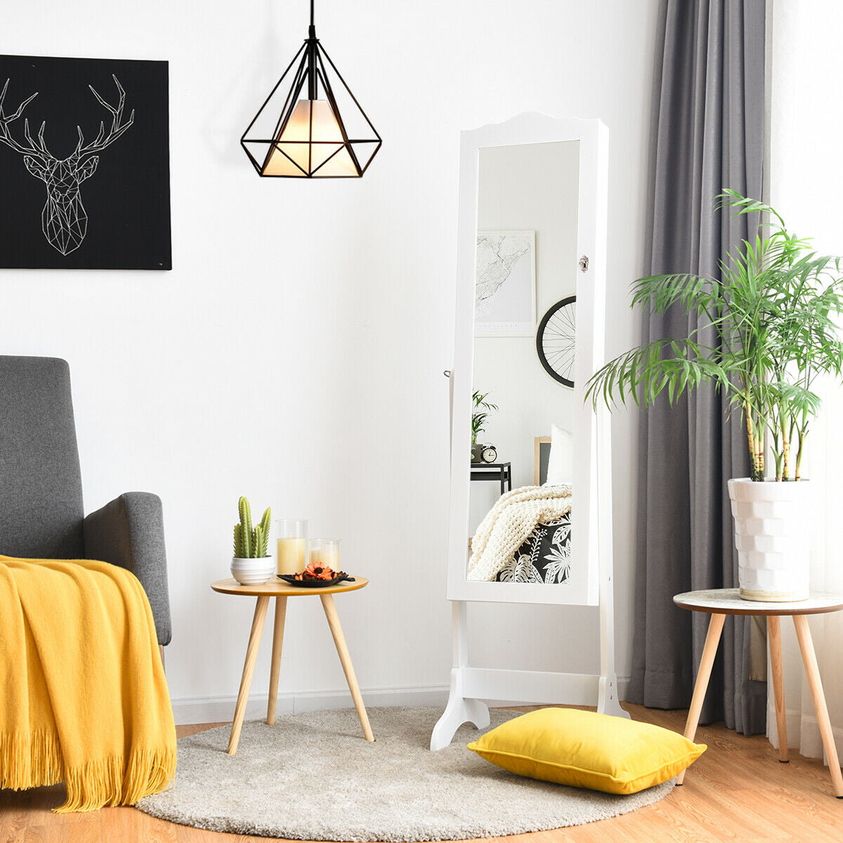 Mirrored Lockable Jewelry Cabinet Armoire Organizer Storage Box, White Jewelry Armoires at Gallery Canada