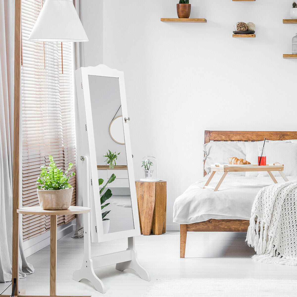 Mirrored Lockable Jewelry Cabinet Armoire Organizer Storage Box, White Jewelry Armoires at Gallery Canada