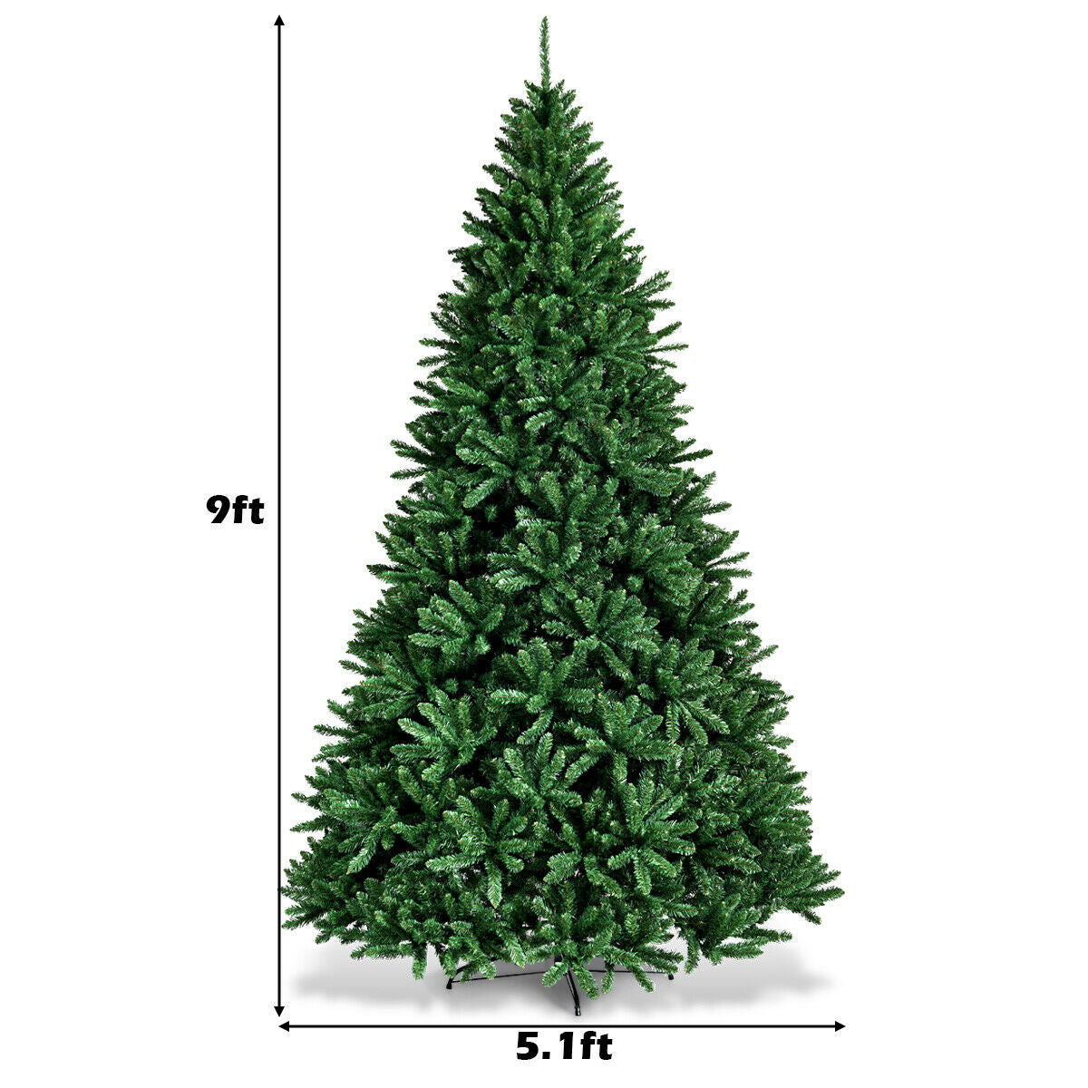 9 Feet Hinged Premium Artificial PVC Christmas Tree with Solid Metal Stand , Green Christmas Tree at Gallery Canada