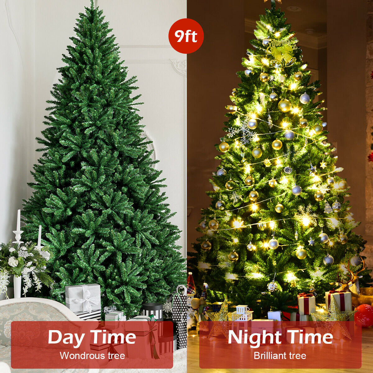 9 Feet Hinged Premium Artificial PVC Christmas Tree with Solid Metal Stand , Green Christmas Tree at Gallery Canada