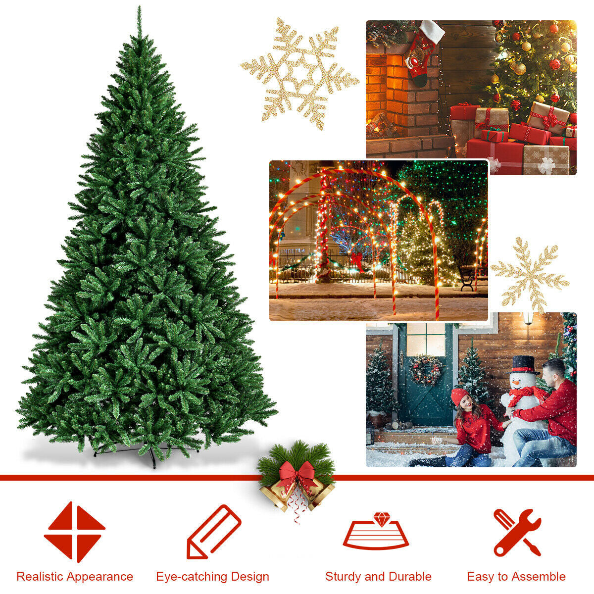 9 Feet Hinged Premium Artificial PVC Christmas Tree with Solid Metal Stand , Green Christmas Tree at Gallery Canada