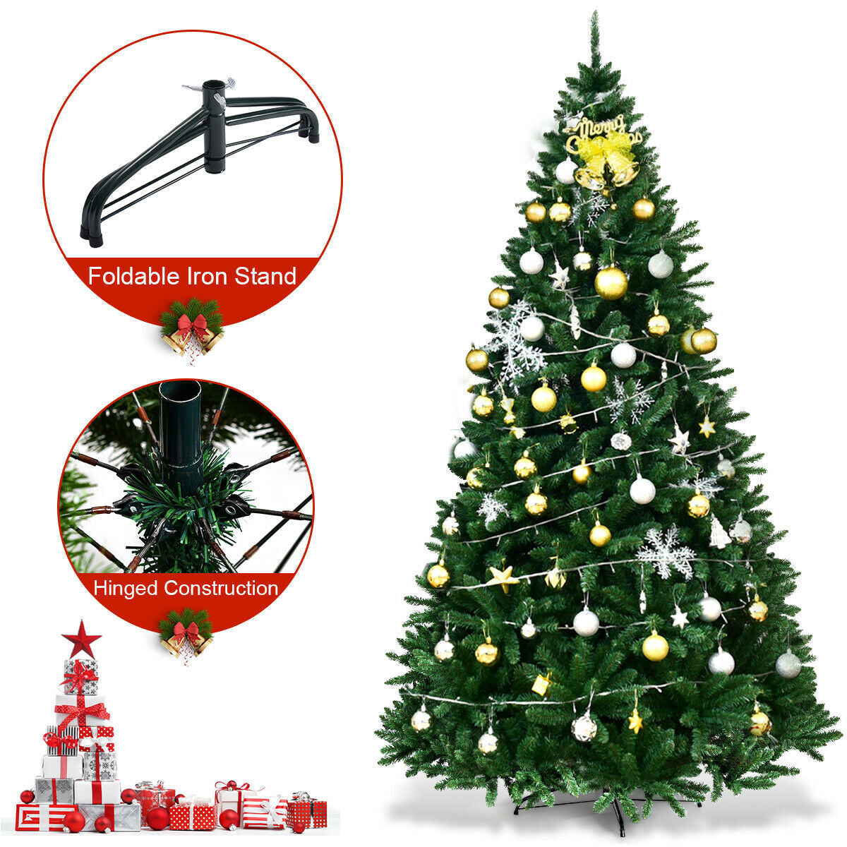 9 Feet Hinged Premium Artificial PVC Christmas Tree with Solid Metal Stand , Green Christmas Tree at Gallery Canada