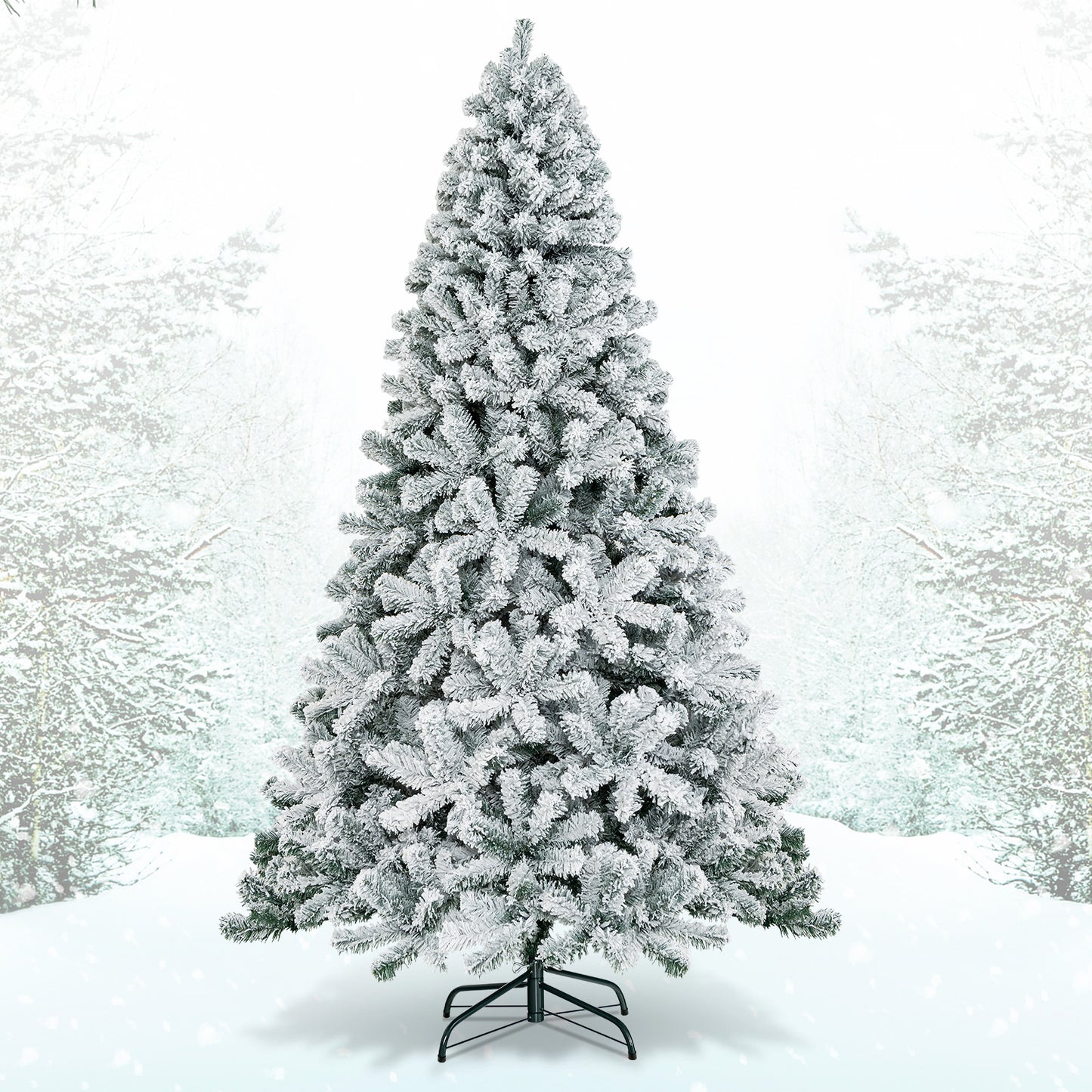 7.5 Feet Snow Flocked Hinged Artificial Christmas Tree without Lights, White Christmas Tree at Gallery Canada
