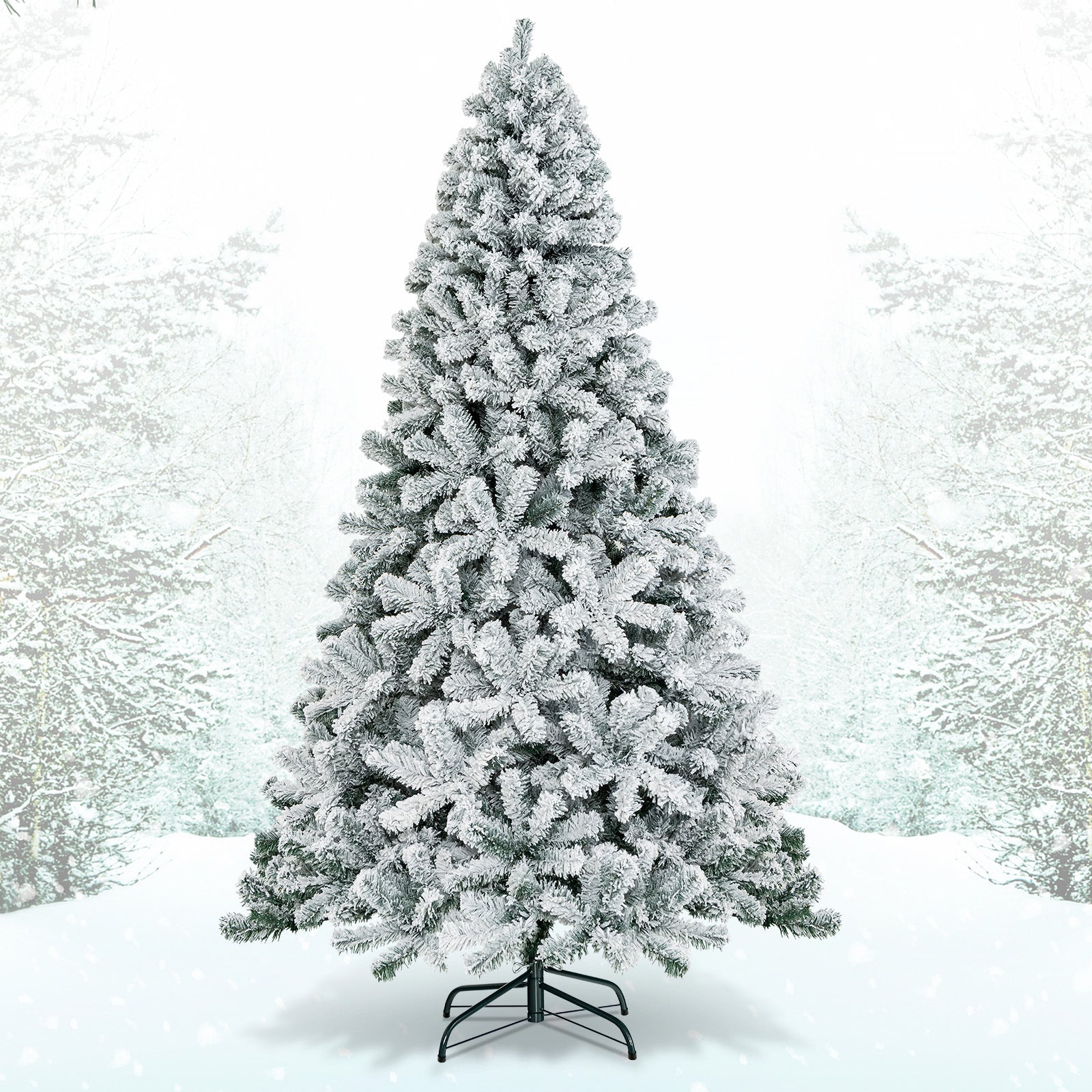 7.5 Feet Snow Flocked Hinged Artificial Christmas Tree without Lights, White Christmas Tree at Gallery Canada