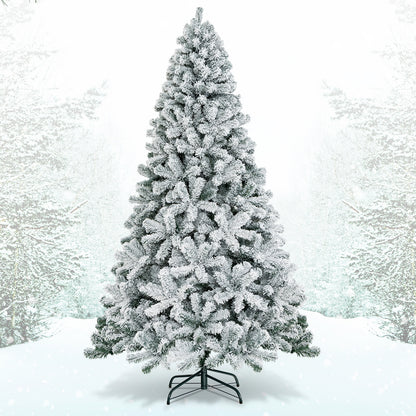 7.5 Feet Snow Flocked Hinged Artificial Christmas Tree without Lights, White Christmas Tree at Gallery Canada