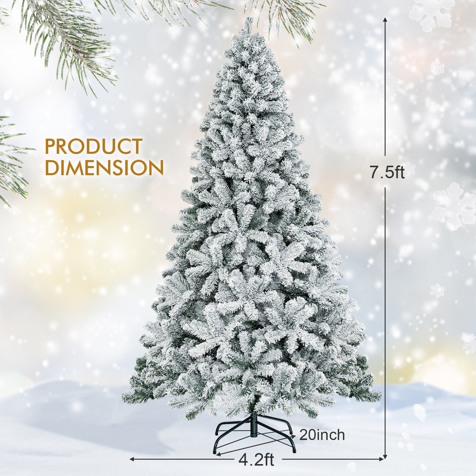 7.5 Feet Snow Flocked Hinged Artificial Christmas Tree without Lights, White Christmas Tree at Gallery Canada