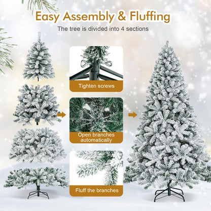 7.5 Feet Snow Flocked Hinged Artificial Christmas Tree, White Christmas Tree at Gallery Canada