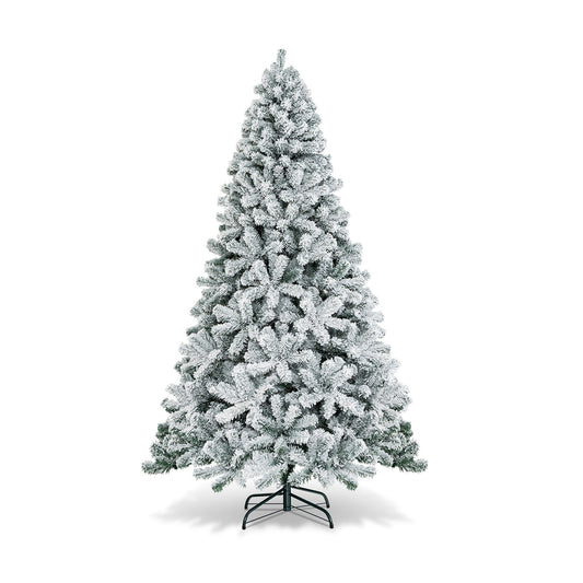 7.5 Feet Snow Flocked Hinged Artificial Christmas Tree, White Christmas Tree White at Gallery Canada