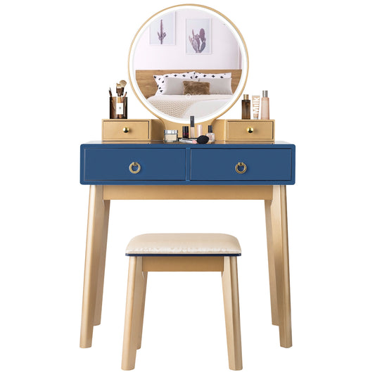 Makeup Vanity Table Set, 3 Color Lighting, Blue