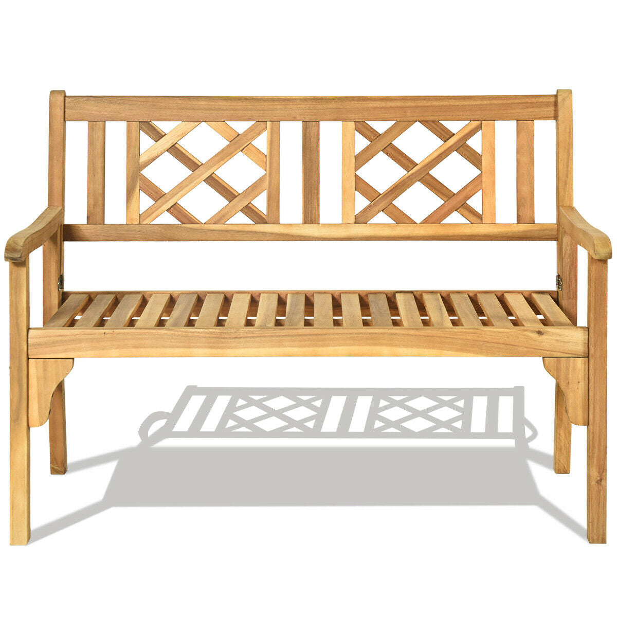 Patio Foldable Bench with Curved Backrest and Armrest, Natural Outdoor Benches at Gallery Canada