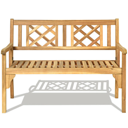 Patio Foldable Bench with Curved Backrest and Armrest, Natural Outdoor Benches at Gallery Canada