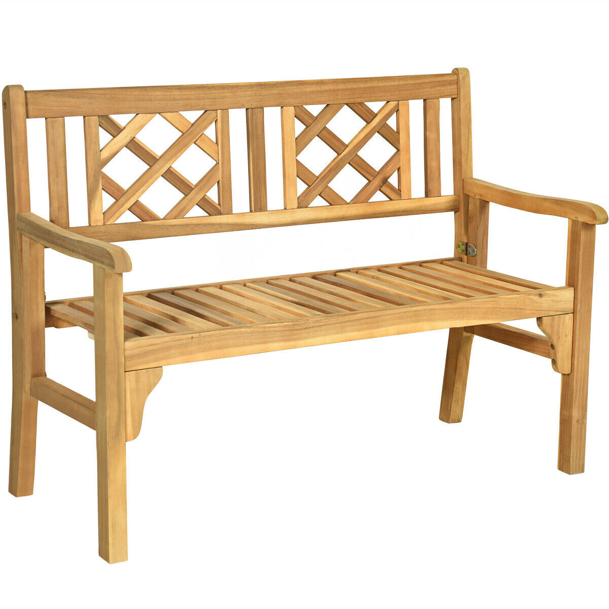 Patio Foldable Bench with Curved Backrest and Armrest, Natural Outdoor Benches at Gallery Canada