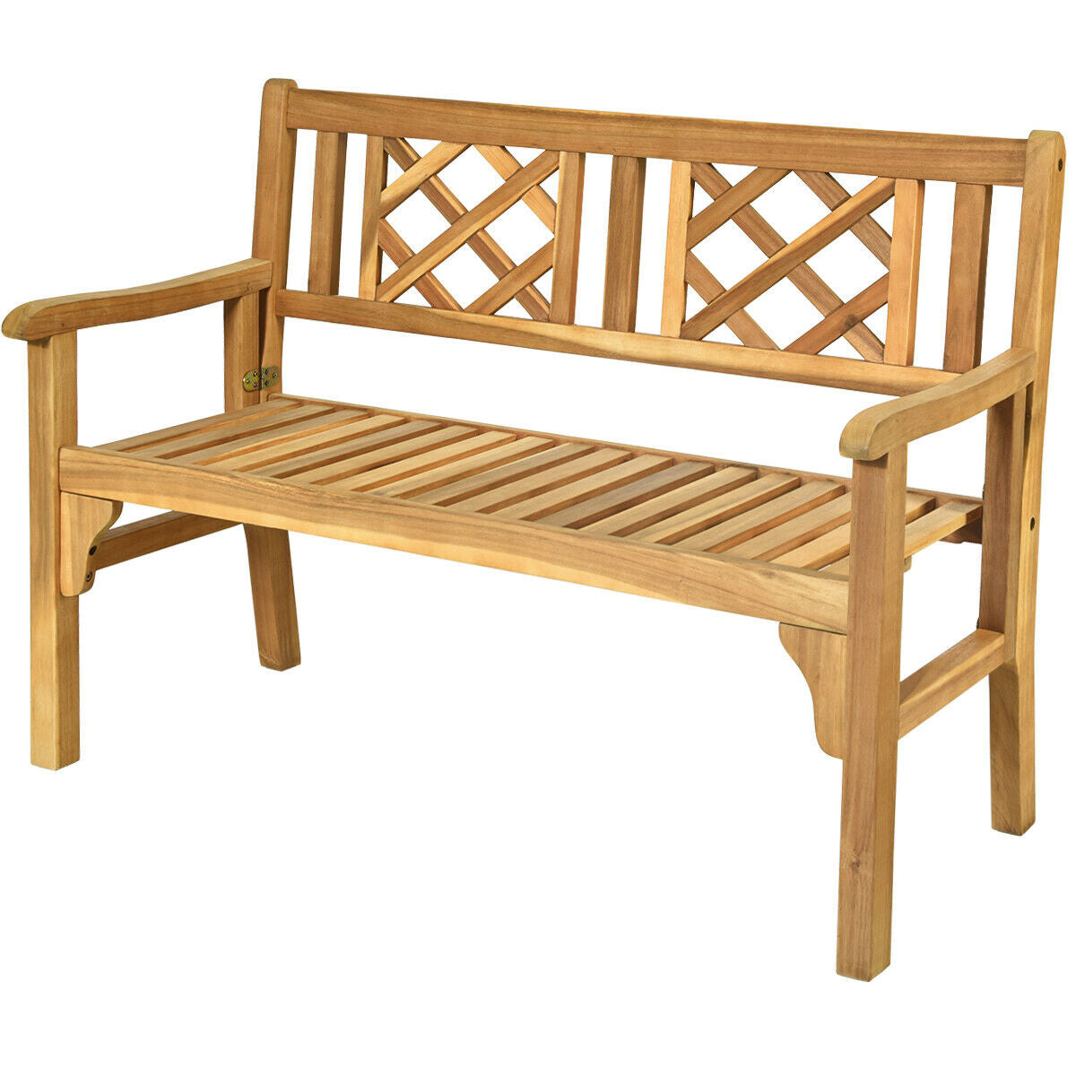 Patio Foldable Bench with Curved Backrest and Armrest, Natural Outdoor Benches at Gallery Canada