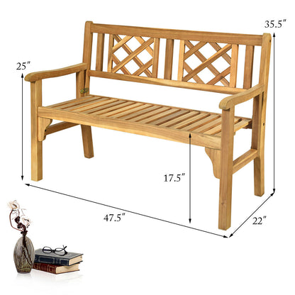 Patio Foldable Bench with Curved Backrest and Armrest, Natural Outdoor Benches at Gallery Canada