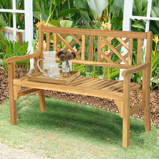 Patio Foldable Bench with Curved Backrest and Armrest, Natural Outdoor Benches Natural at Gallery Canada