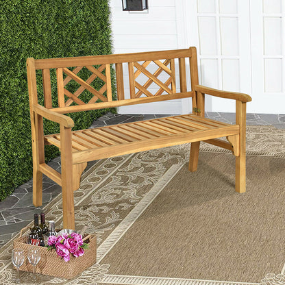 Patio Foldable Bench with Curved Backrest and Armrest, Natural Outdoor Benches at Gallery Canada