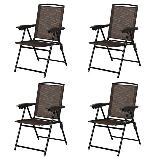 4 Folding Dining Chairs, Steel Armrests, Sling Back, Brown Patio Dining Chairs Brown at Gallery Canada
