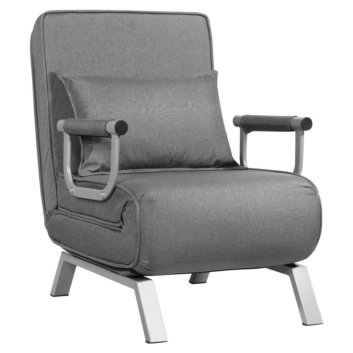 Folding 6 Position Convertible Sleeper Bed Armchair Lounge Couch with Pillow, Gray Accent Chairs at Gallery Canada