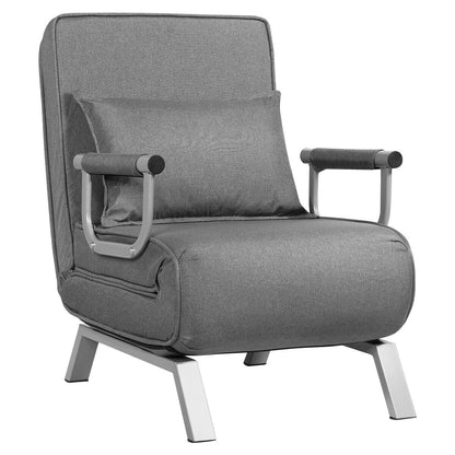 Folding 6 Position Convertible Sleeper Bed Armchair Lounge Couch with Pillow, Gray Accent Chairs at Gallery Canada