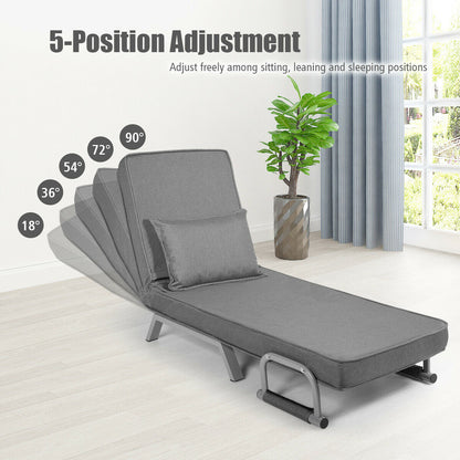 Folding 6 Position Convertible Sleeper Bed Armchair Lounge Couch with Pillow, Gray Accent Chairs at Gallery Canada
