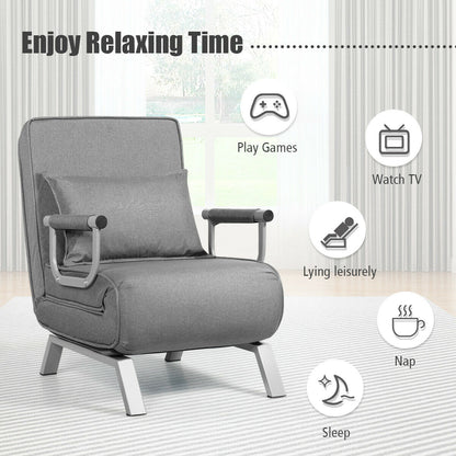 Folding 6 Position Convertible Sleeper Bed Armchair Lounge Couch with Pillow, Gray Accent Chairs at Gallery Canada