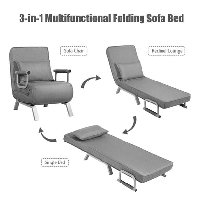 Folding 6 Position Convertible Sleeper Bed Armchair Lounge Couch with Pillow, Gray Accent Chairs at Gallery Canada