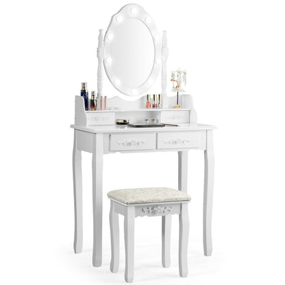 Makeup Vanity Dressing Table Set With Dimmable Bulbs, White