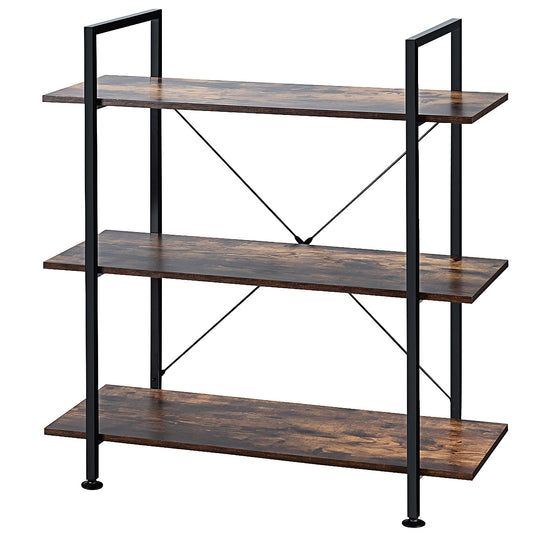 3/5 Tiers Industrial Bookcase with Metal Frame for Home Office-3-Tier, Brown - Gallery Canada