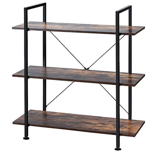 3/5 Tiers Industrial Bookcase with Metal Frame for Home Office-3-Tier, Brown
