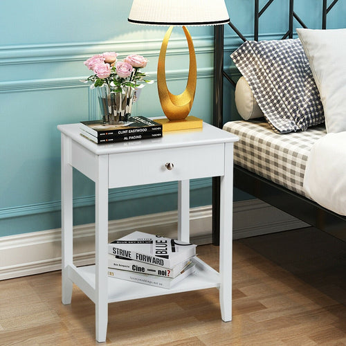 Wooden Bedside Sofa Table with Sliding Drawer, White