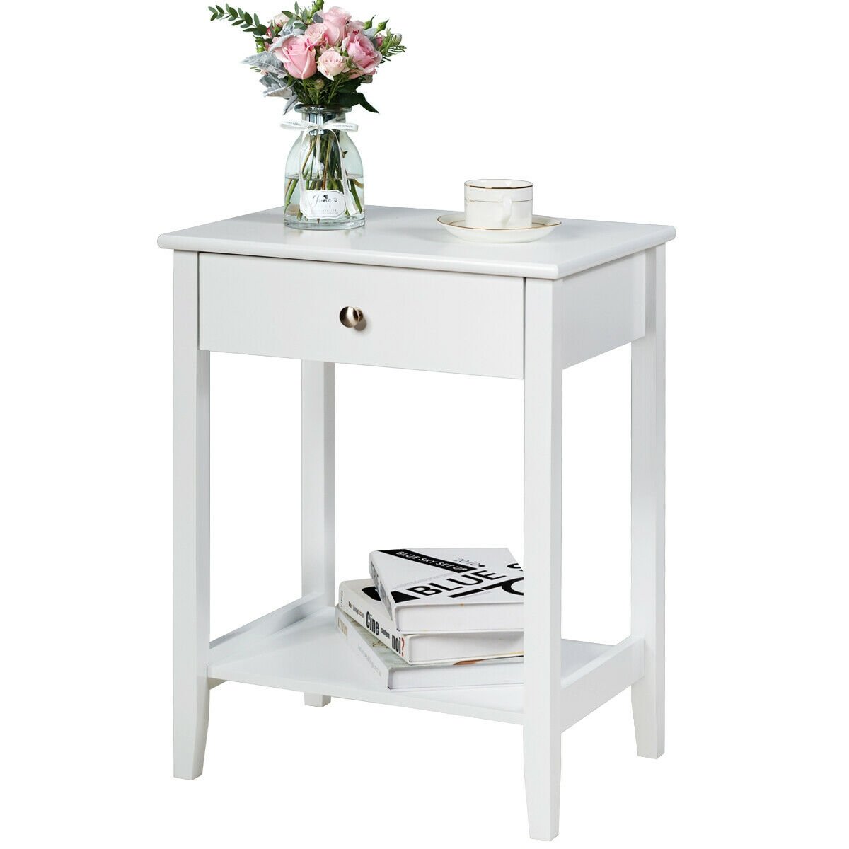 Wooden Bedside Sofa Table with Sliding Drawer, White Nightstands at Gallery Canada