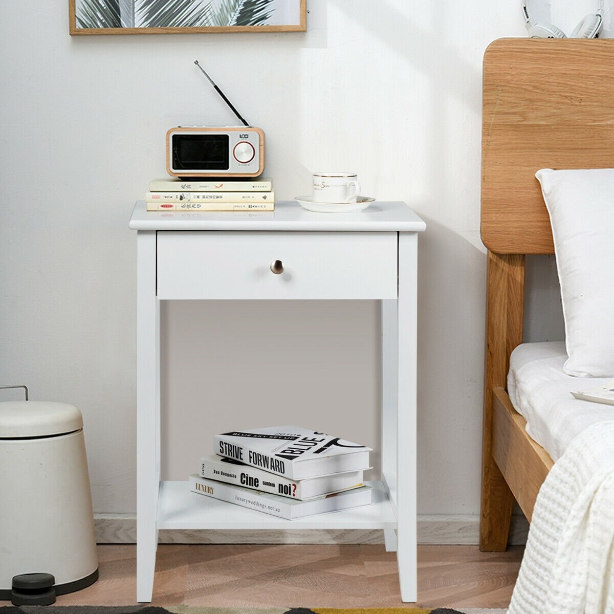Wooden Bedside Sofa Table with Sliding Drawer, White Nightstands at Gallery Canada