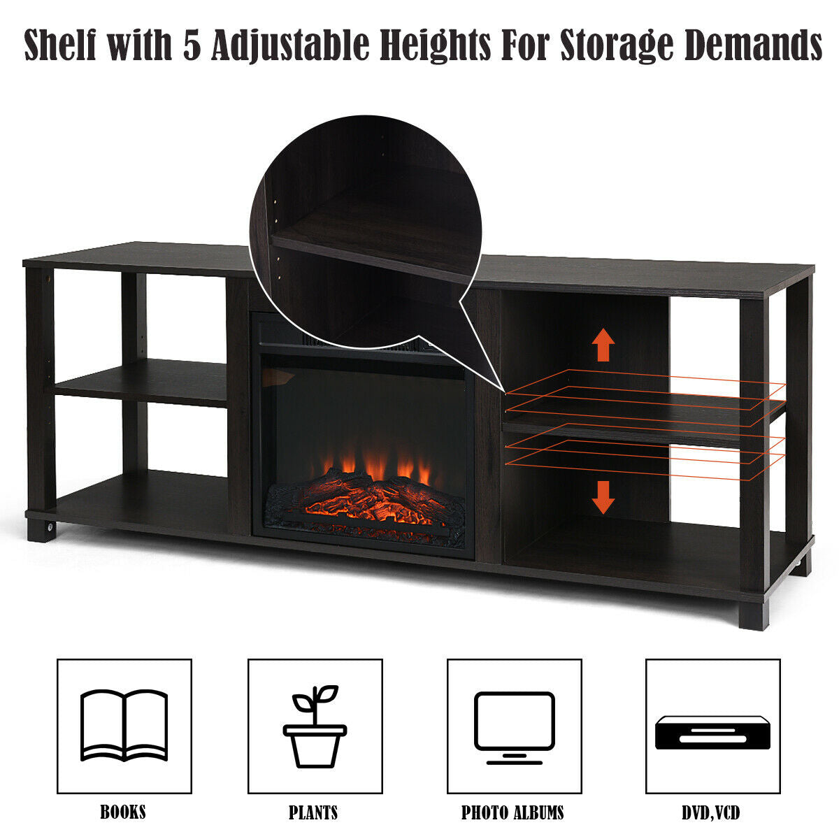 2-Tier TV Storage Cabinet Console with Adjustable Shelves, Black Entertainment Centers & TV Stands at Gallery Canada