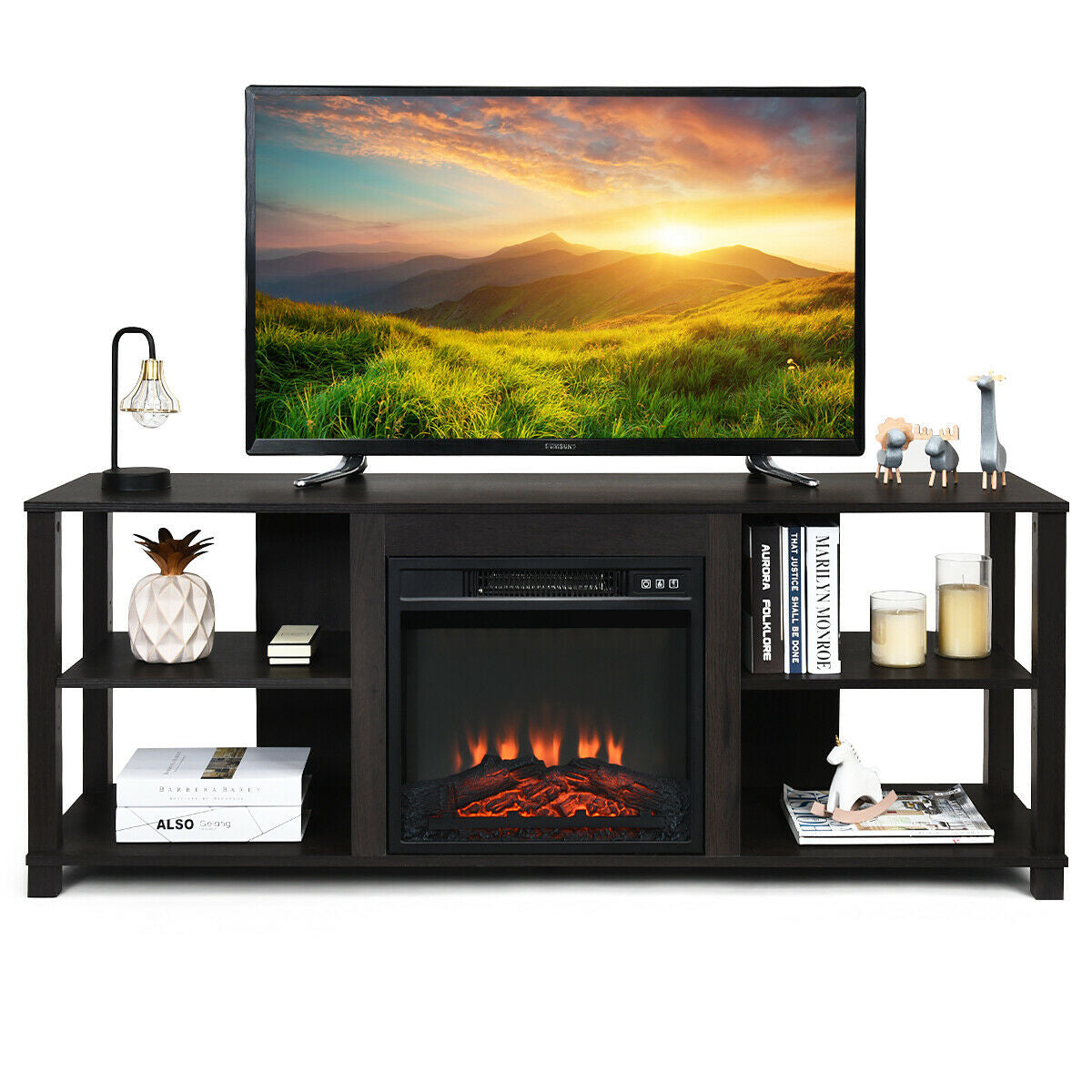 2-Tier TV Storage Cabinet Console with Adjustable Shelves, Black Entertainment Centers & TV Stands at Gallery Canada