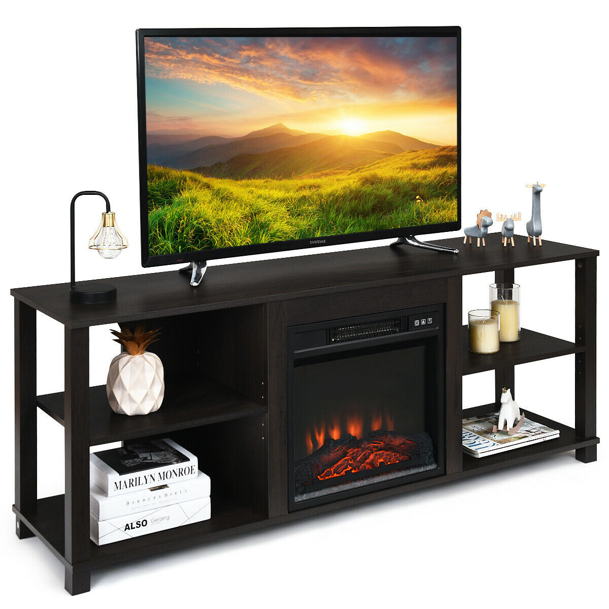 2-Tier TV Storage Cabinet Console with Adjustable Shelves, Black Entertainment Centers & TV Stands at Gallery Canada