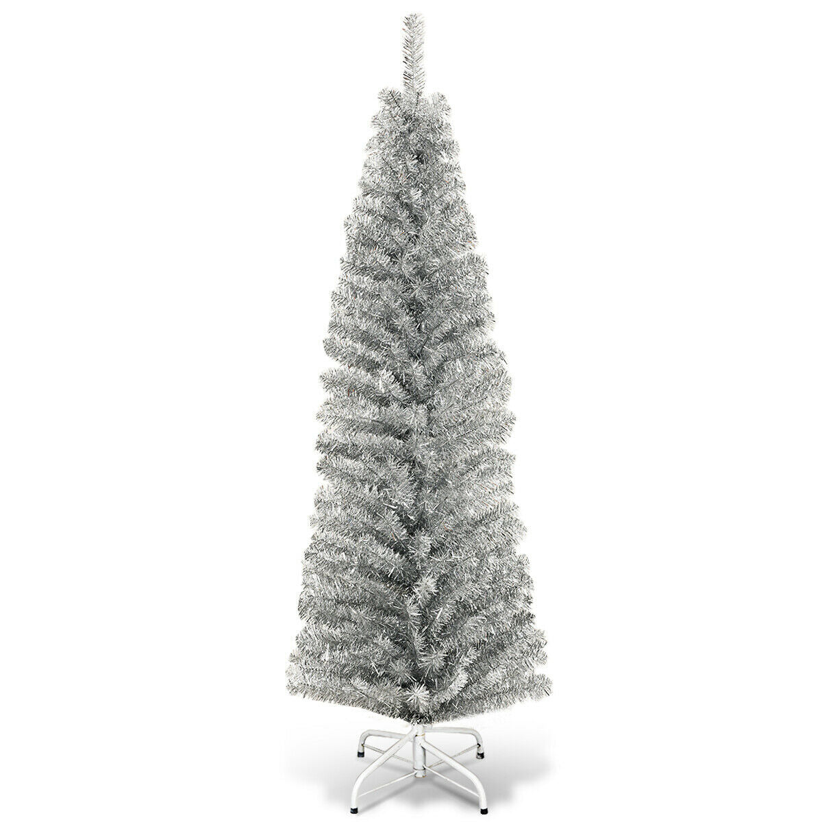 6 Feet Slim Pencil Christmas Tree, 520 Tips, Metal Stand, Silver Christmas Tree Silver at Gallery Canada