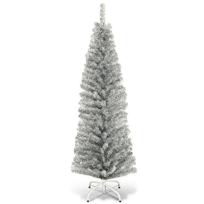 6 Feet Slim Pencil Christmas Tree, 520 Tips, Metal Stand, Silver Christmas Tree Silver at Gallery Canada