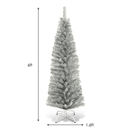 6 Feet Slim Pencil Christmas Tree, 520 Tips, Metal Stand, Silver Christmas Tree at Gallery Canada