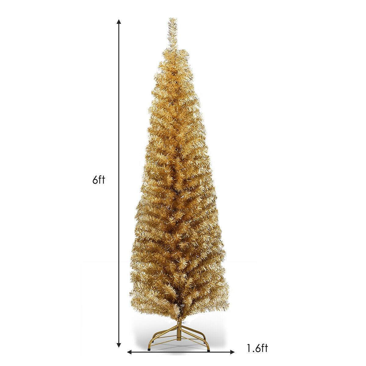 6 Feet Tinsel Tree Unlit Slim Pencil Christmas Tree-Champagne, Gold Christmas Tree at Gallery Canada