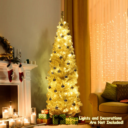 6 Feet Tinsel Tree Unlit Slim Pencil Christmas Tree-Champagne, Gold Christmas Tree at Gallery Canada