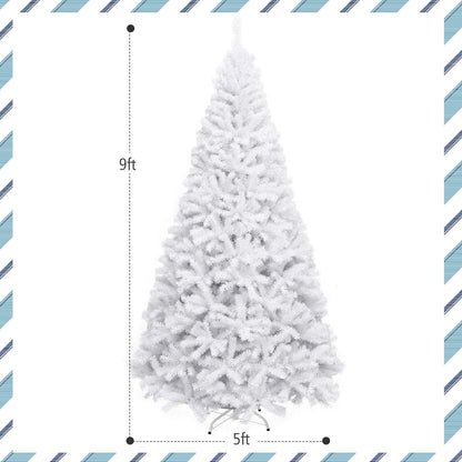6 Feet / 7.5 Feet / 9 Feet Hinged Artificial Christmas Tree with Metal Stand-9 Feet, White - Gallery Canada