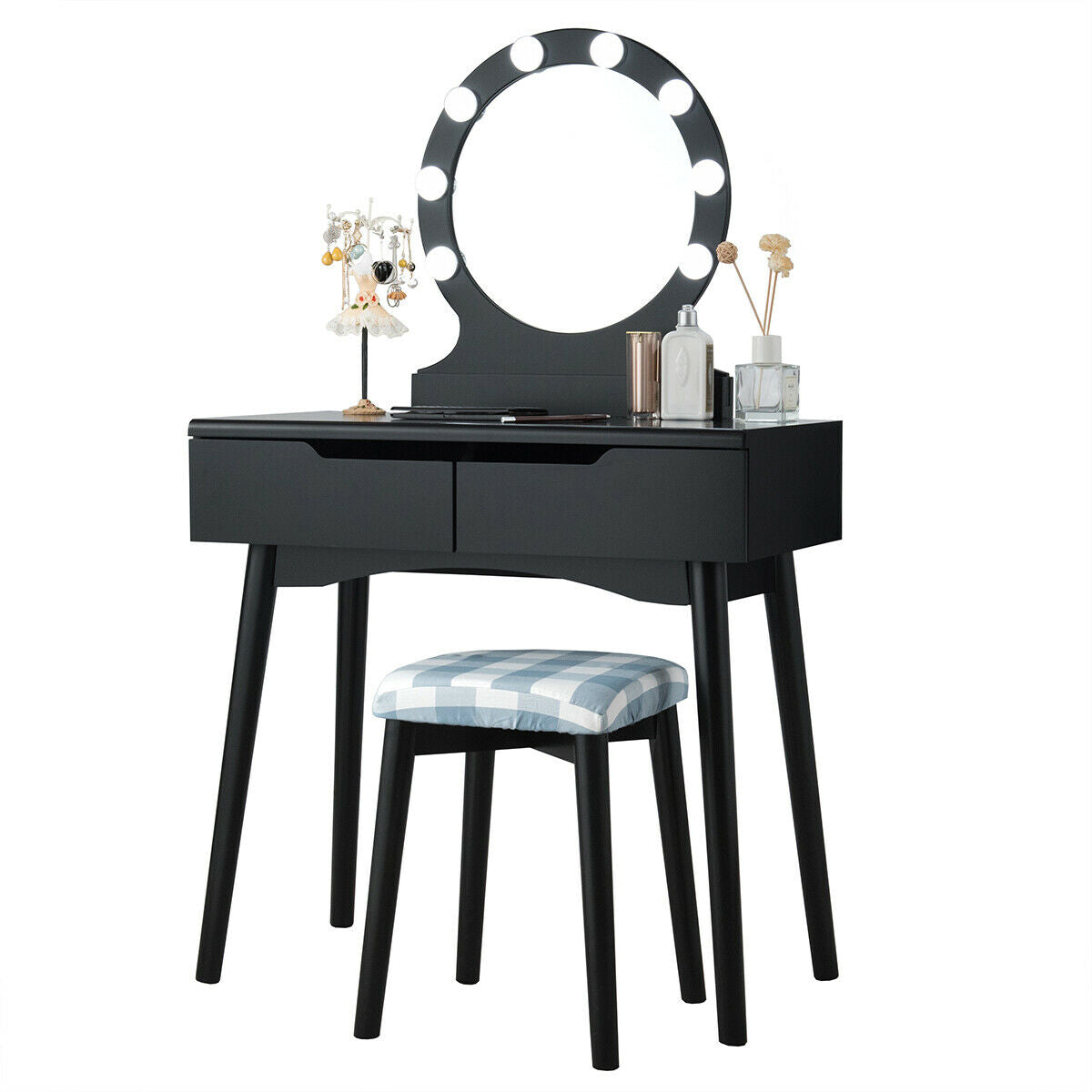 Vanity Makeup Dressing Set Lighted Mirror Touch Switch, Black Makeup Vanities at Gallery Canada