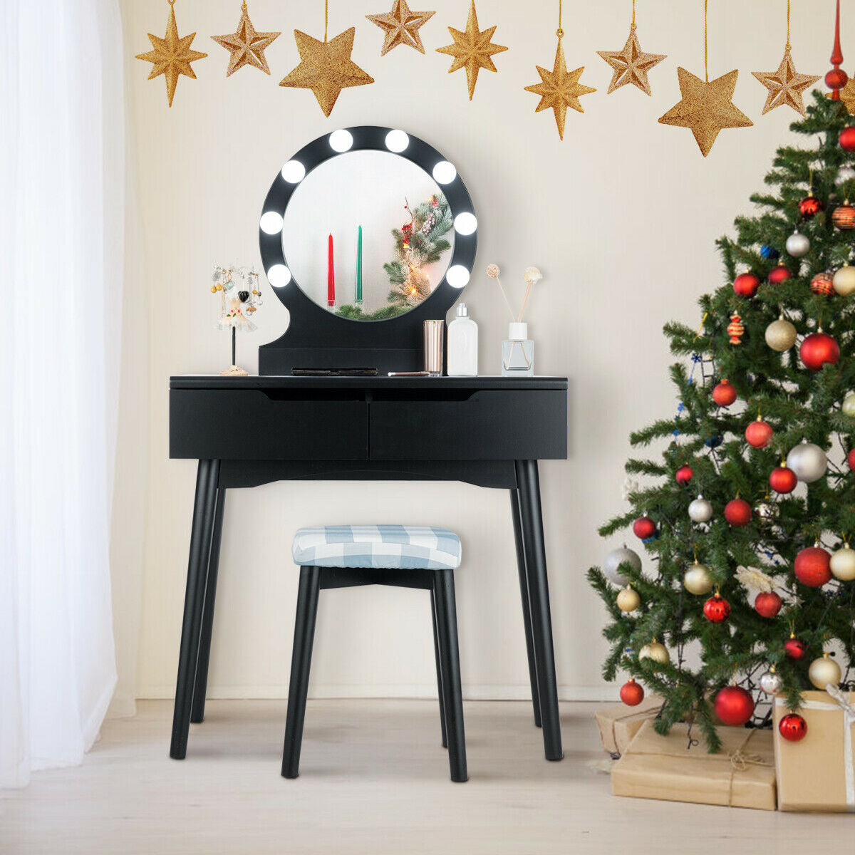 Vanity Makeup Dressing Set Lighted Mirror Touch Switch, Black Makeup Vanities at Gallery Canada