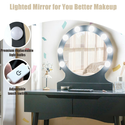 Vanity Makeup Dressing Set Lighted Mirror Touch Switch, Black Makeup Vanities at Gallery Canada
